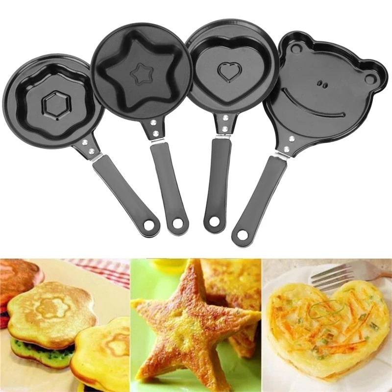 

D2 4Pcs Saucepan Pan Mini Pancakes Machine Breakfast Cooking Pot Utensils Egg Cake Flip Omelette Mold Frying Pan Set Non-Stick