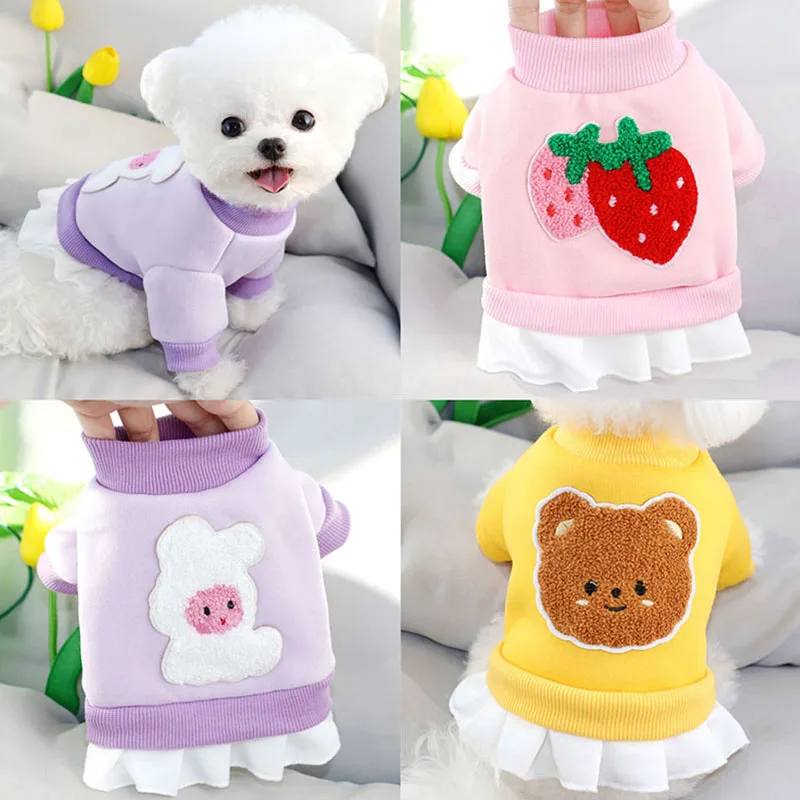 

ABQP Pink Strawberry Puppy Dress Teddy Bichon Warm Winter Puppy Jumper Yorkshire Fashion Fruit Clothes Doggy Outfit Apparel