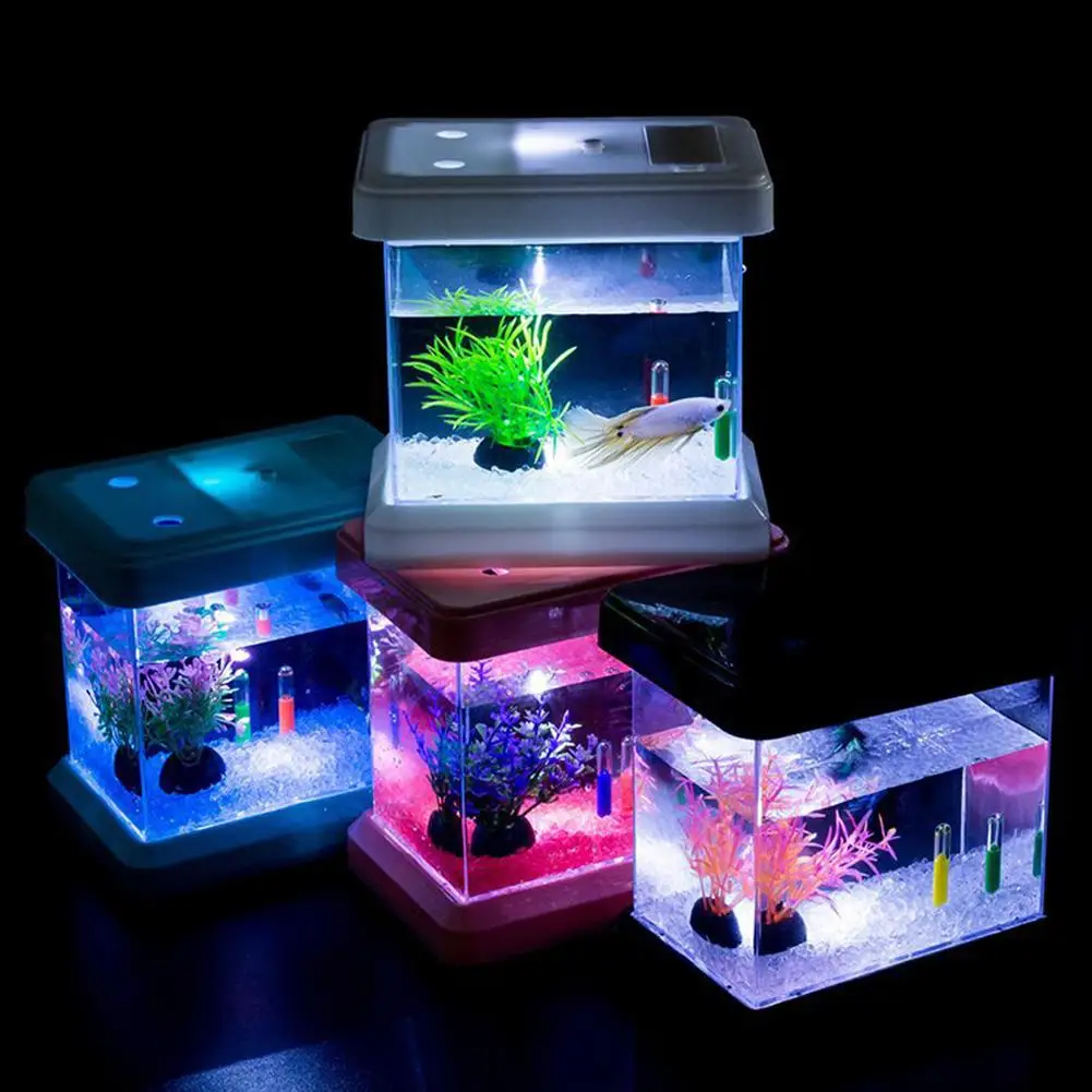 

Mini Colorful Fish Tank Color Changing Detachable Desktop Viewing Landscaping Box For Fish Turtles Reptiles Home Office Decor