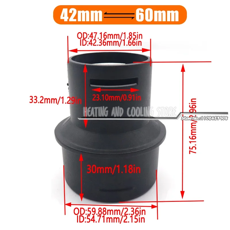 

Редуктор от 42 мм до 75/60 мм, парковочный воздухонагреватель, воздуховод, соединительный разъем для дизельных стояночных обогревателей Eberspacher Webasto