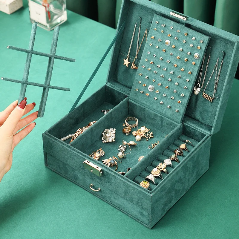 Jewelry Box Organizer, Large Necklace Jewelry Storage Organizer With Drawer Lock Women Jewelry Display Holder Case
