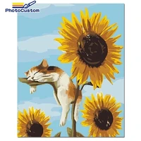 photocustom drawing by number cat and sunflower kits oil painting by number diy modern on canvas handpainted for living room