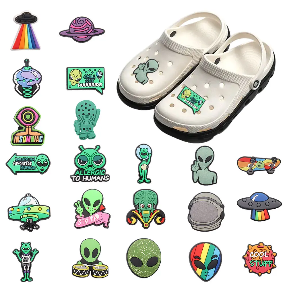 1-21pcs Allergic to Humans Aliens Planet Sandals Shoes Accessories Boys Girls Croc Buckle Fit Backpack Croc Jibz Charm