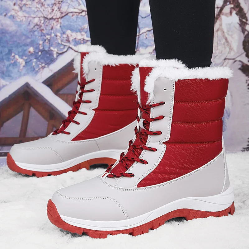

Women Winter Warm Plush Fur Anti Skip Ankle Snow Boots Female Red Sneakers Outdoor Women Botas Mujer Platform Heel Ladies Shoes