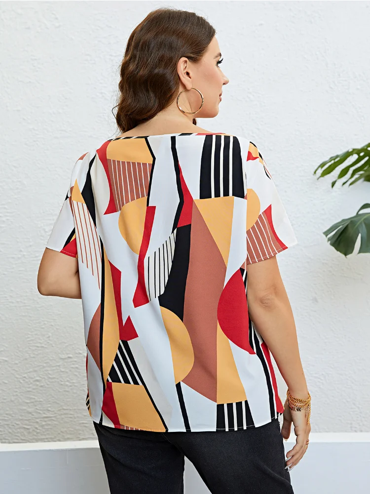 Summer round neck patchwork color loose breathable top top plus size  t-shirts  roupas femininas