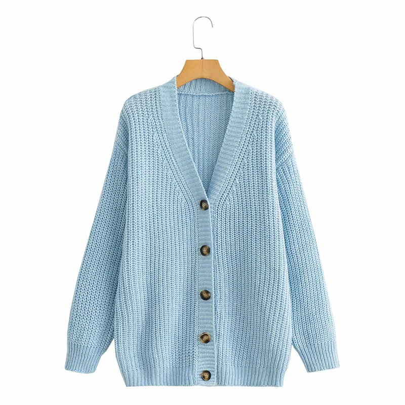 

Women V Neck Knitted Cardigans Sweatersoild Color Knit Cardigan 2021 Long Sleeve Fashion Autumn Oversized Jumper Herfstjas