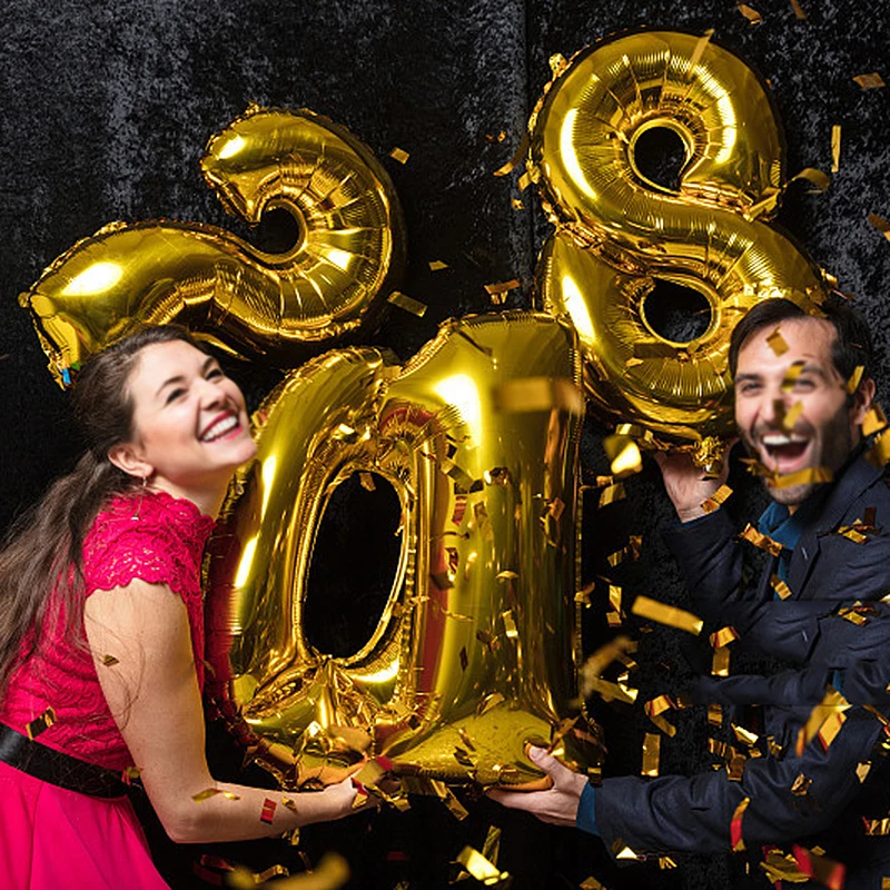 Большие золотые серебряные воздушные шары из алюминиевой фольги с цифрами декор