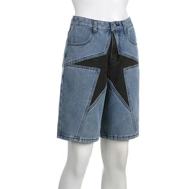 Модные уличные свободные контрастные цветные джинсовые шорты 2024 Осенняя новая