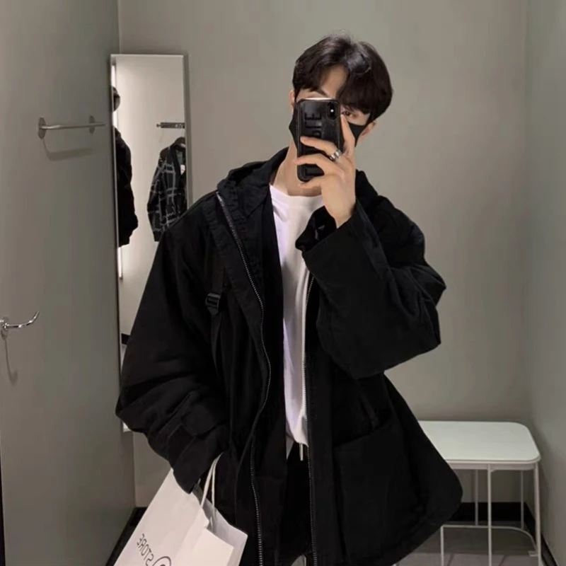 Winter Jacket Men Warm Fashion Thickened Pocket Hooded Jacket Men Streetwear Korean Loose Thick Short Coat Mens Parker Clothes