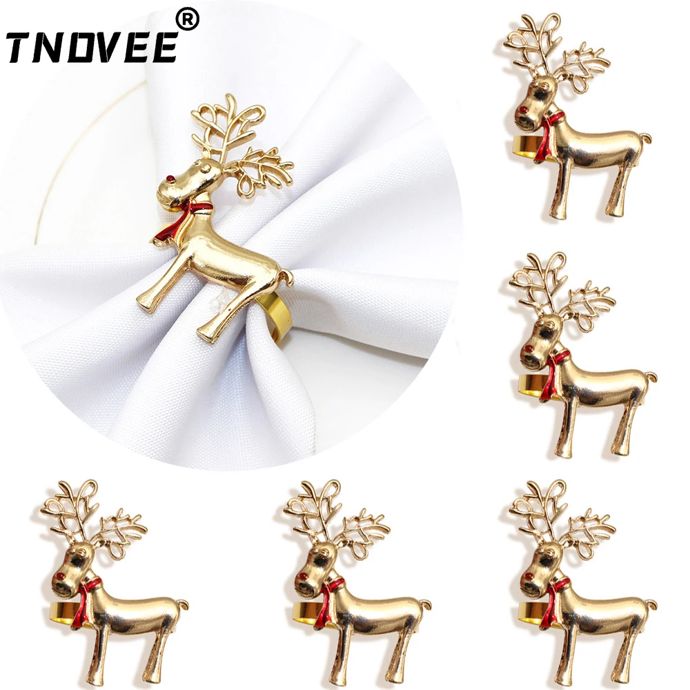 

6Pcs New Christmas Napkin Ring Holder Elk Snowman Wreath Napkin Buckle Wedding Christmas Themed Party Table Decoration ERC202