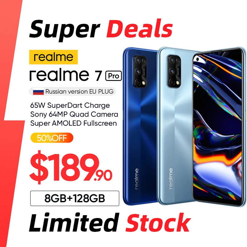 [[Цена распродажи] Зарядное устройство realme 7 Pro Super Dart мощностью 65 Вт Четырехъядерная камера Sony 64 МП Процессор Snapdragon 720G Super AMOLED полноэкранный режим