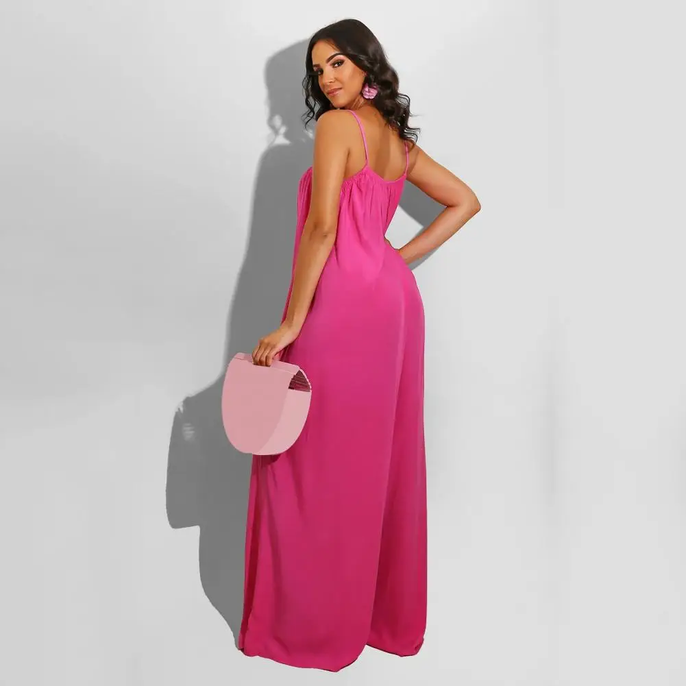 

Lady Full Length Jumpsuit Stylish Women's Backless Sleeveless Jumpsuit Wide Leg Pleated Design Oversized Fit for Vacation