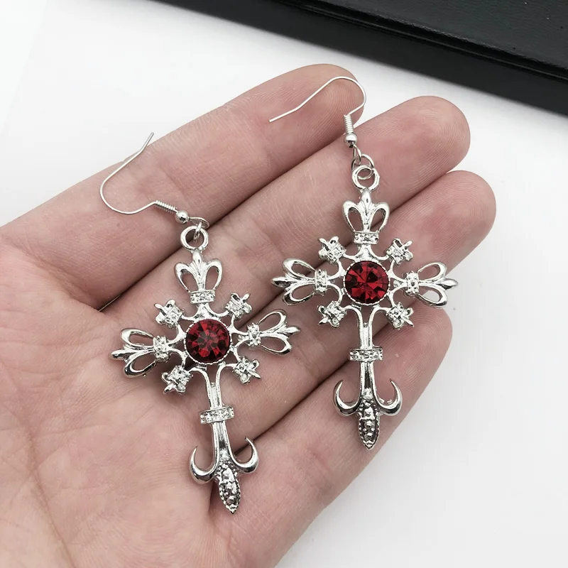 

Gothic Punk Cross Earrings 2023 Hip Hop Rock Red Oil Drip Crystal Drop Earrings For Women Fashion Jewelry Nightclub Gifts New