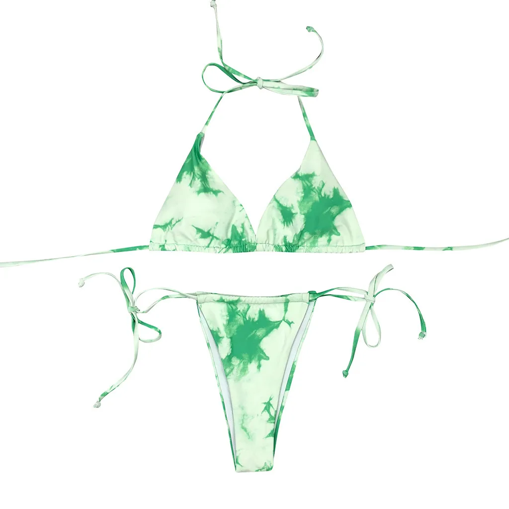 

Set Halter Sexy Tie-Dye Up Women's Bikini Lace High Cut Two Leg Piece Swimsuit Swimwears Tankinis Swimwears tankinis Beachwear