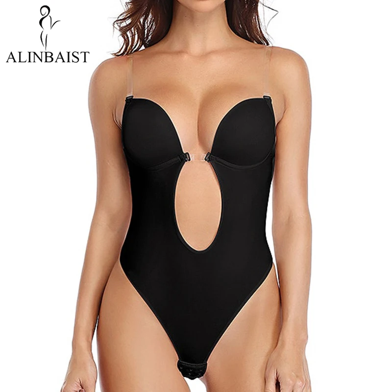 

Women Bodysuit Shapewear Full Body Shaper Slim Waist Deep V-Neck Backless Push Up Wedding Party Underwear Sexy Invisible Bra
