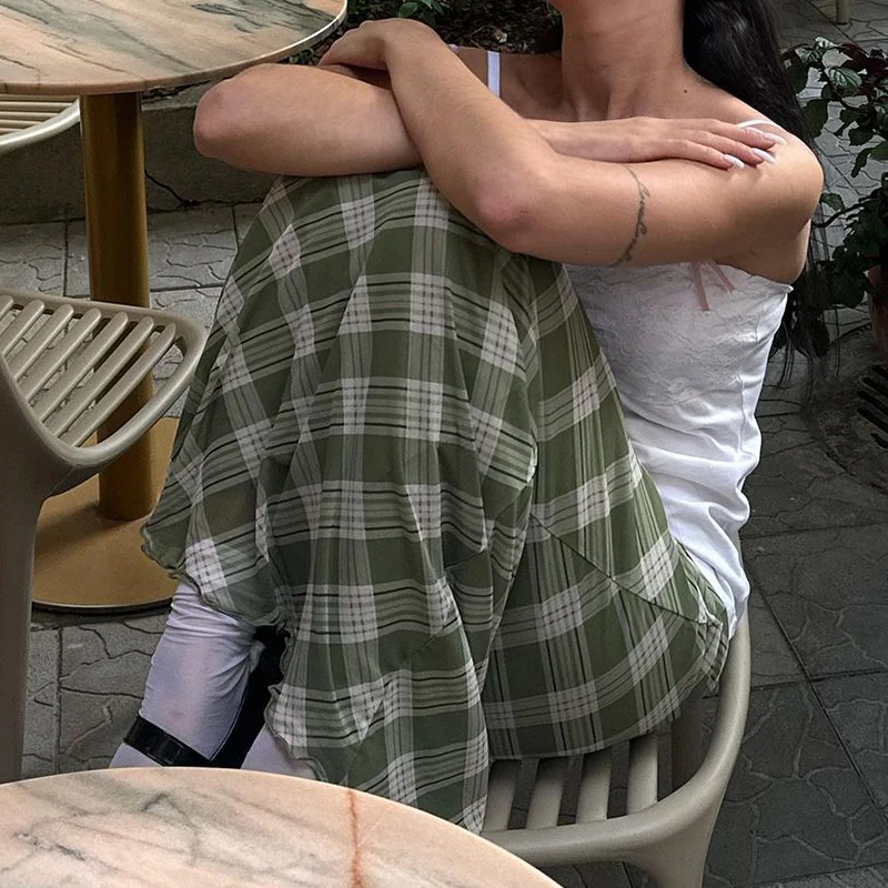 Юбка-миди в клетку полоску стиле Харадзюку