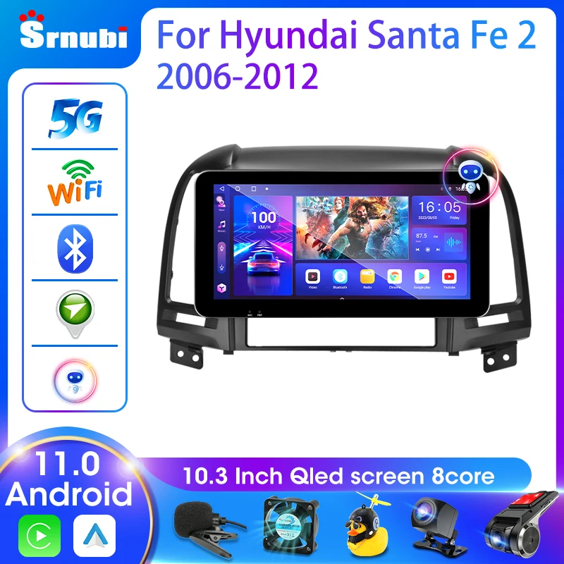 

Srnubi Android 11.0 10.3" QLED Car Radio For Hyundai Santa Fe 2 2006-2012 2Din 4G GPS Carplay Multimedia Video Navigation Screen
