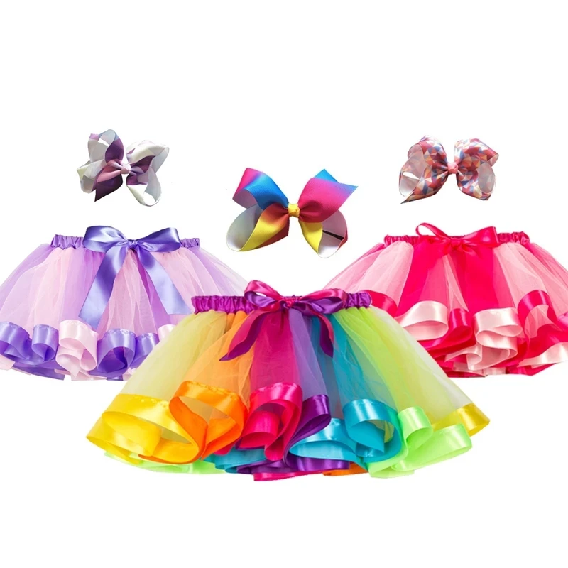 

2022 New Tutu Skirt Baby Girl Clothes 2-8Yrs Colorful Mini Pettiskirt Girls Party Dance Rainbow Tulle Skirts Children Clothing