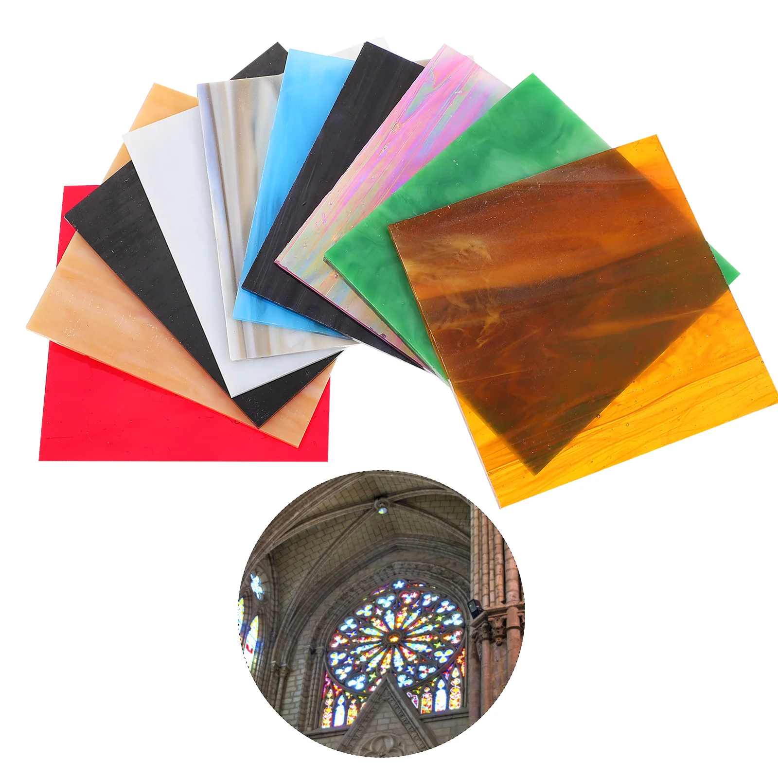 

10Pcs Colored Glass Sheets Cathedral Glass Mosaic Tiles Decoration Ornament