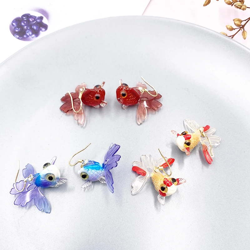 

Gradient Color Resin Goldfish Earrings for Women Unique Design Purple Red Clear Fish Dangle Earrings Statement Jewelry Gifts