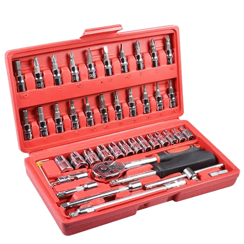 

Drive Socket Ratchet Wrench Socket Bit Key set Combination Wrench Set Spanner Kit Hand Tools for Auto Repairing & Household