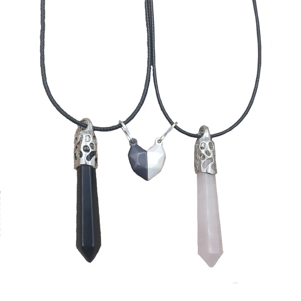 

Cute Natural Stone Lover Necklace Raw Stone Magnet Buckle Rope Pendant Luxury Romantic Jewelry Valentine's Day Gift