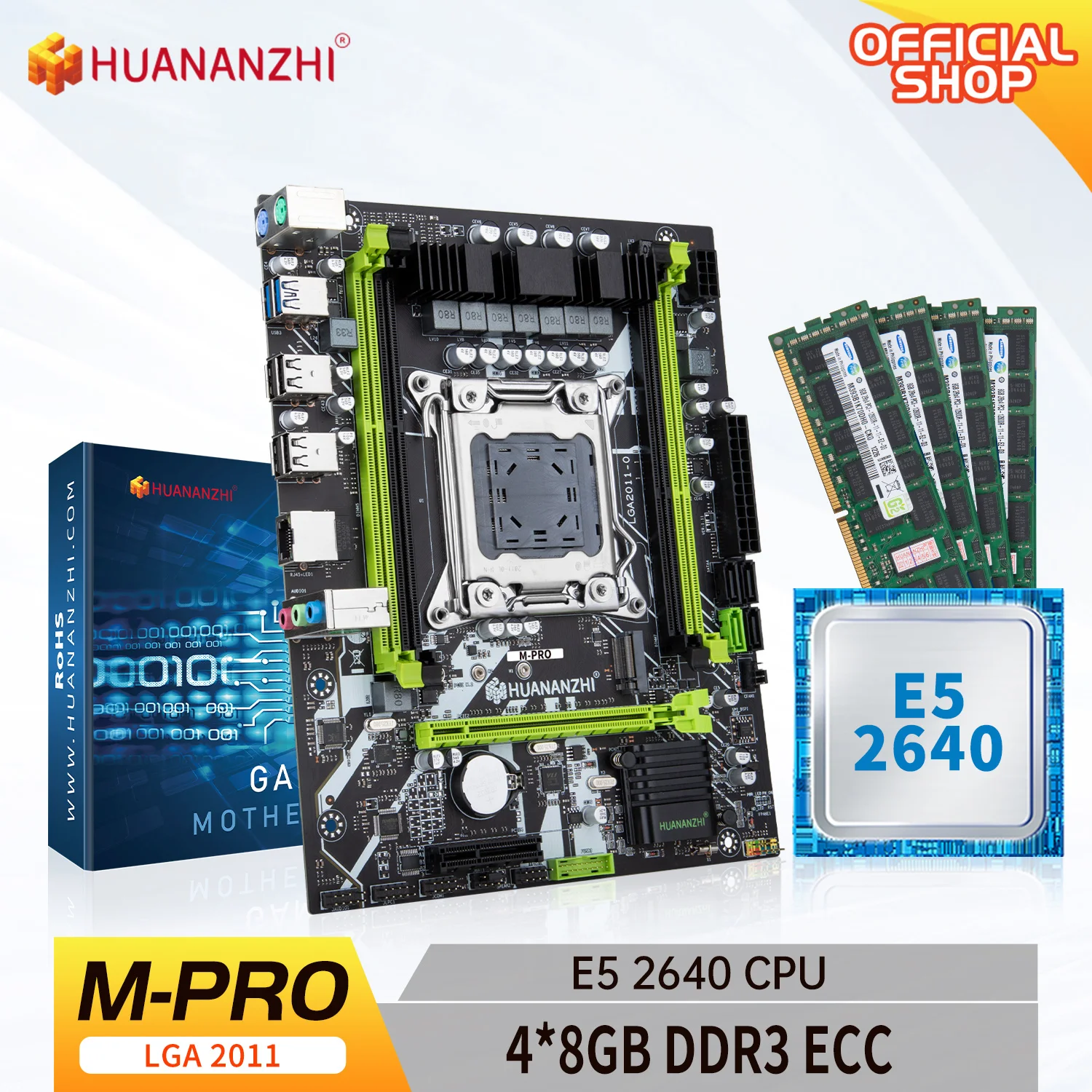 HUANANZHI X79 M PRO LGA 2011 XEON X79 Motherboard with Intel E5 2640 with 4*8GB DDR3 RECC memory combo kit set NVME