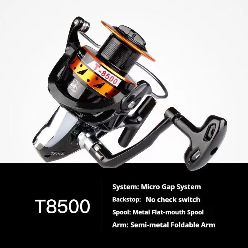 Фото TEBEN T8500A T8500 Спиннинговая рыболовная катушка с цельнометаллической головкой, для дальнего заброса, для морской рыбалки, с металлической катушкой, складная. №5