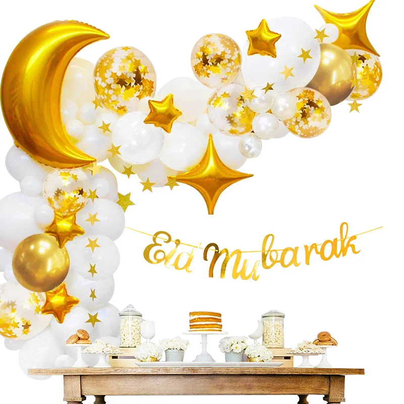 

2022 Eid Mubarak Banner Moon Star Balloon Arch Garland Islamic Muslim Party Eid Al Adha Ramadan Kareem Decoration for Home