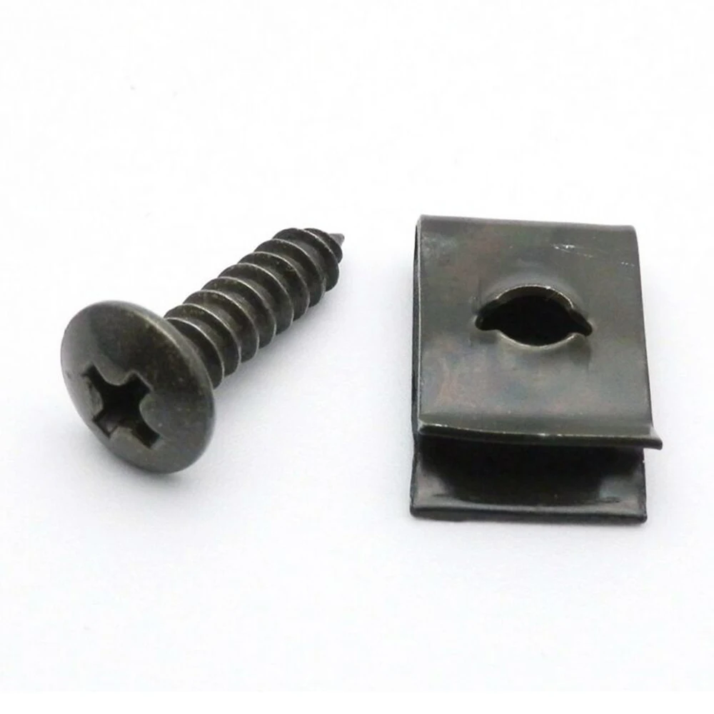 

20Set Metal U-Type Clip With Screw Car Bumper Fender Trim Panel Fasteners GY6 Scooter 50-150 Plastic Body Screws And Clips