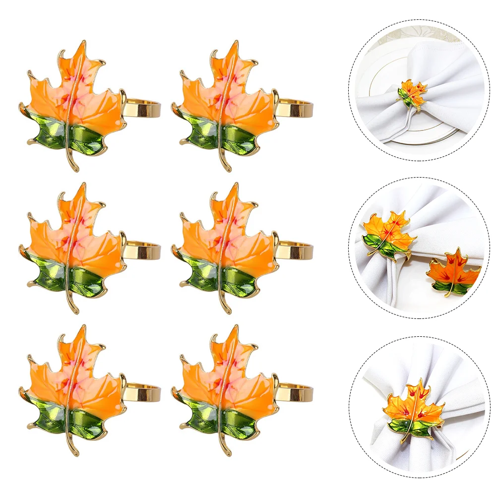 

6pcs Napkin Rings Thanksgiving Day Fall Maple Leaf Napkin Ring Holders Dinner Tables Rings Napkin Buckles for Dinner Fall