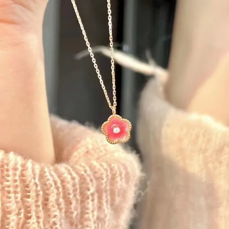 

2023 Fashion Romantic Cherry Blossom Necklace for Women Sweet Pink Flower Clavicle Chain Japanese Fresh Pendant Jewelry Gifts
