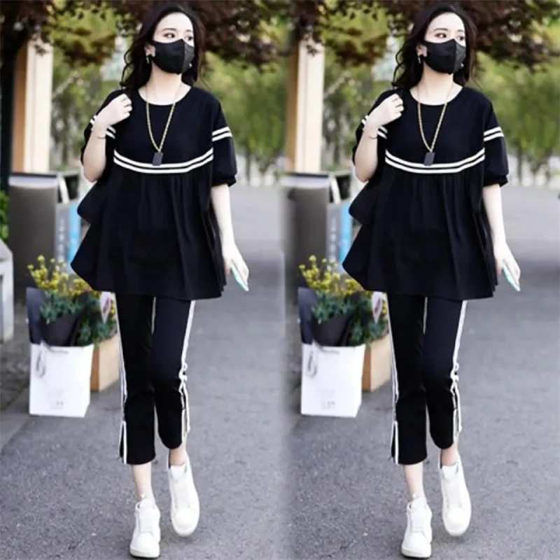 

2023 New Summer Two sets of Women's Casual Fashion Sportswear Small Man Fashionable Foreign Air Age Reduction Shielding Meat Z47