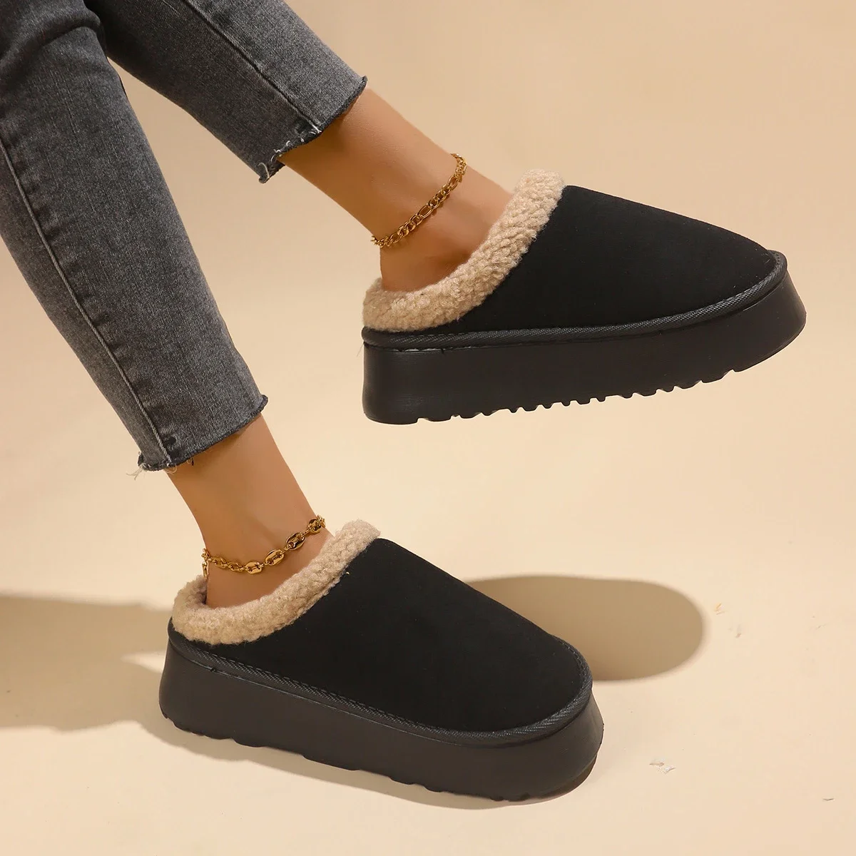 Женские Зимние Замшевые Ботильоны С Плюшевой Подкладкой Ботинки Без Шнуровки