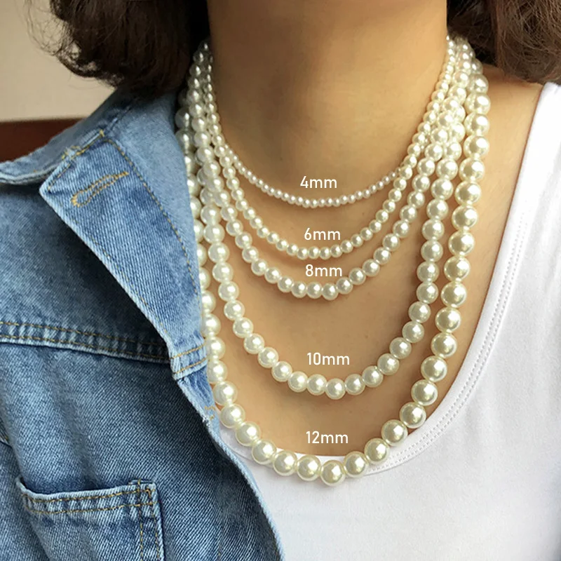 

New Trendy Imitation Pearl Necklace For Women Temperament Simple Handmade Strand Bead Men Necklace Jewelry Gift