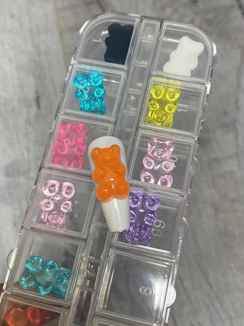 

24pcs/Box Bear Cabochons 12x17mm In Colorful Resin Undrilled Flatback Glue on Embellishments Kawaii Decoden Jewelry Nail Supply