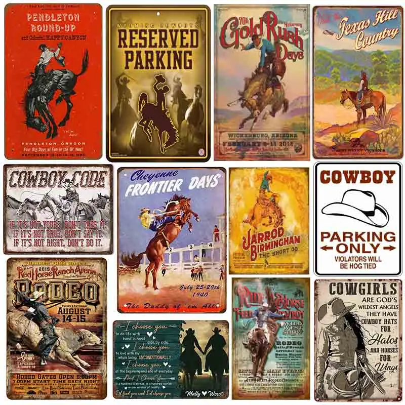 Sexy Fun Model Cowboy Tin Sign Vintage Western Cowboys Riding Horses Metal Plate Joke Humor Novelty Bar Pub Decor 8x12inch