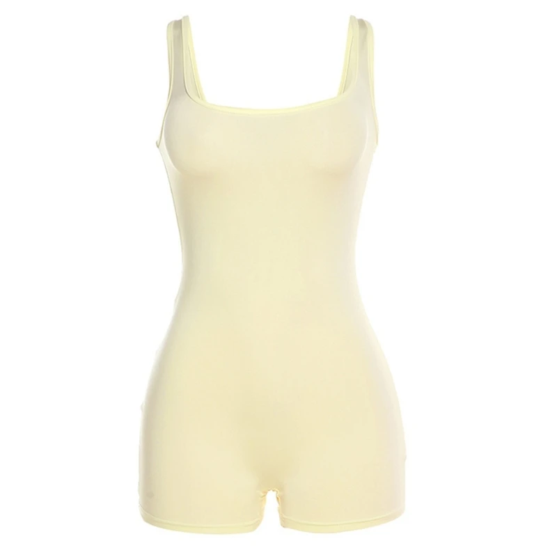 

Women One-Piece Top Jumpsuits Solid Color Square Neck Bodycon Shorts Romper