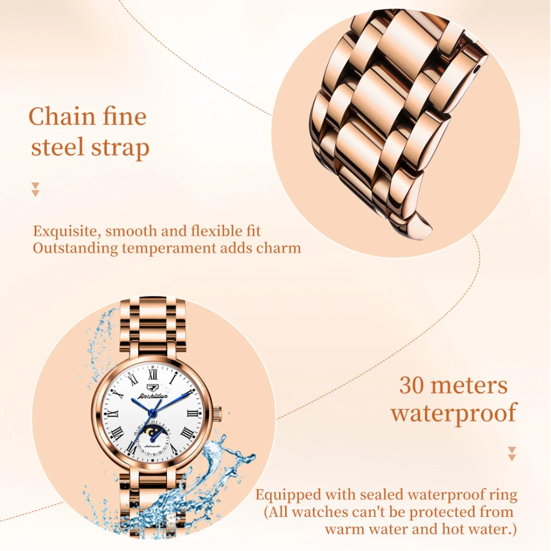 JSDUN 8981 модные механические часы подарок ремешок для часов из нержавеющей стали