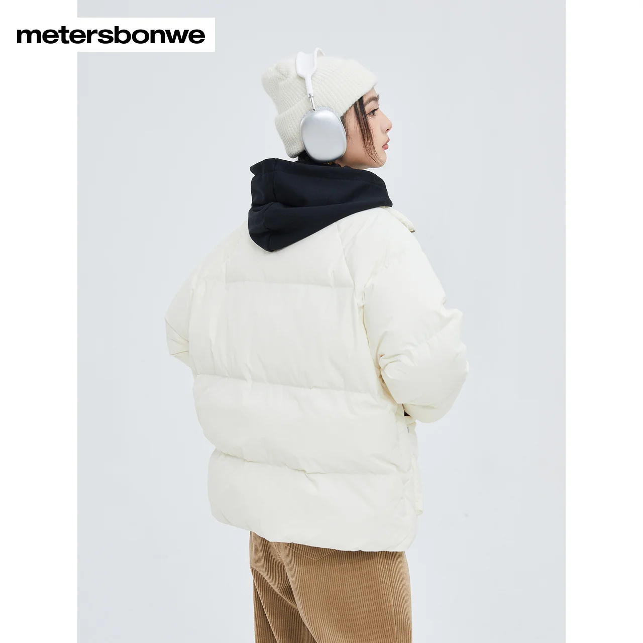 Metersbonwe Women's 22New Winter Loose Stand Collar Down Jacket 80%Duck Down Short Thick Warm Wear Large Pocket Outwear