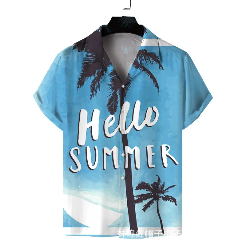 

Летняя рубашка с коротким рукавом и принтом кокоса, Гавайская Повседневная мужская рубашка для отдыха на море