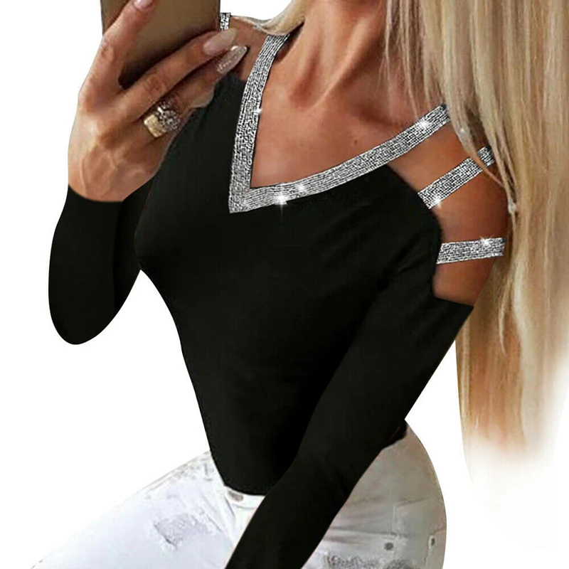

Женская блузка с длинными рукавами, элегантная повседневная Базовая Блузка с вырезами и блестками, для отдыха, офиса, осень 2022