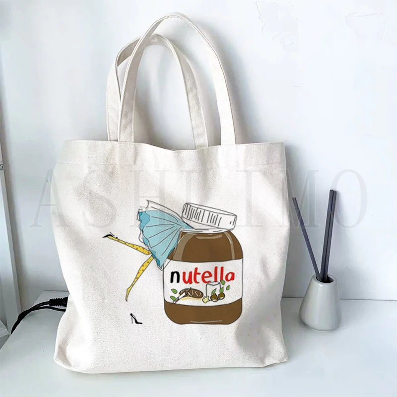 

Kawaii Nutella Cute Print Handbag Cartoon Harajuku Fashion Aesthetic Large Capacity Foldable For Reuse Bag FemaleShopping Bags