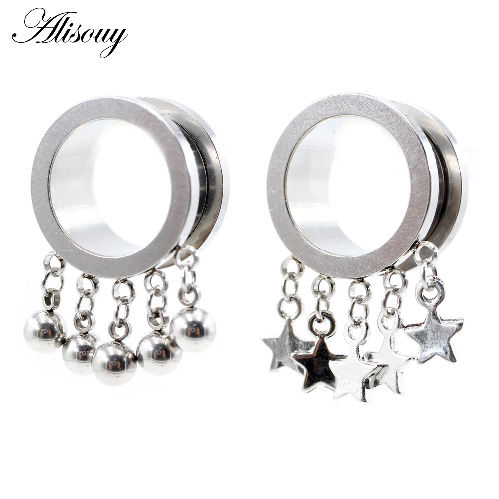 

Alisouy 2PCS 6-25mm Stainless Steel Ball Star Pendant Ear Tunnels Plugs Flesh Expanders Stretchers Gauges Piercing Body Jewelry