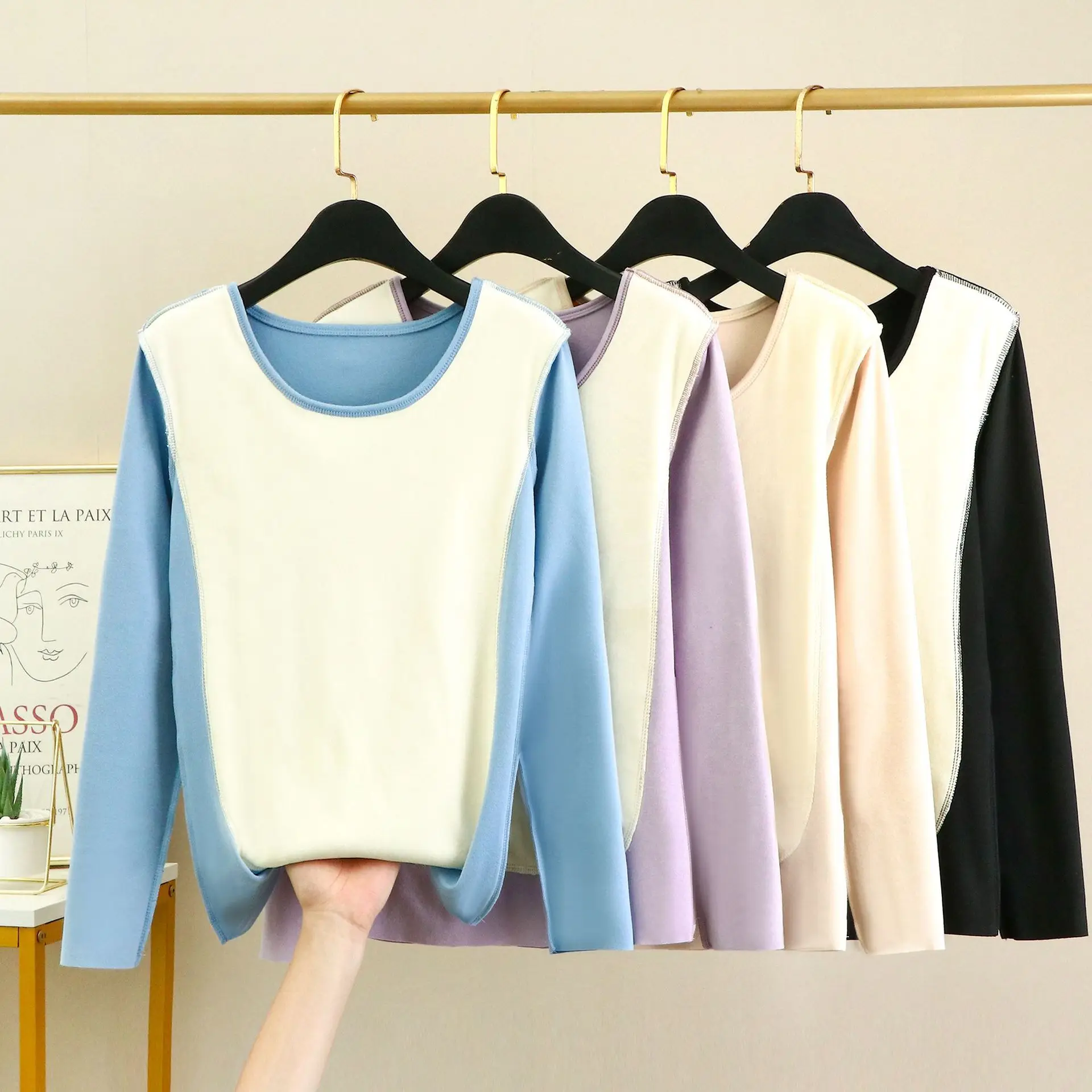 Women thermal top  base layer German Velvet Thicken Warm Autumn Clothes Leisure Inside No Trace Cold Protection Home Underwear