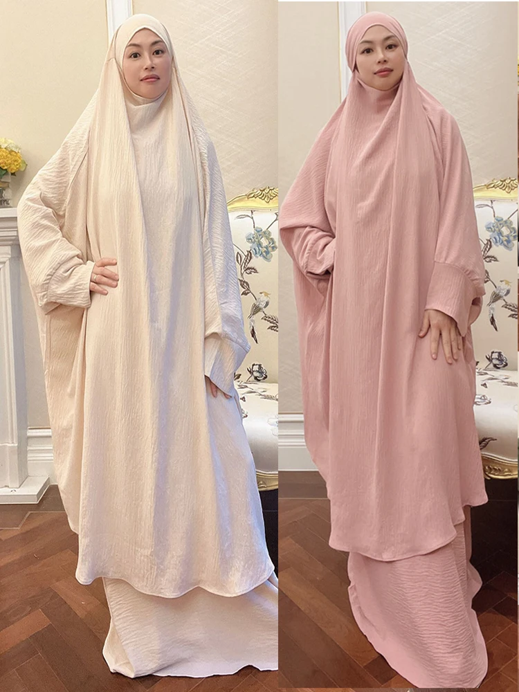 

Ramadan 2 Piece Jilbab Long Khimar Set Abaya Muslim Women Prayer Garment Dubai Saudi Prayer Dress 2 Piece Dress Sets Eid Niqab