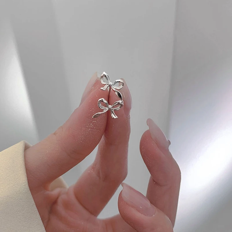 Серебряные серьги для женщин с бантом в классическом стиле ювелирные аксессуары