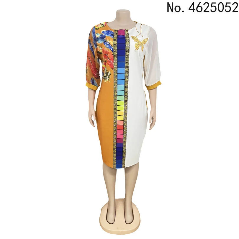 

Африканские платья для женщин, вечерняя одежда Дашики с цветочным принтом и рукавом 3/4, миди-платье, африканская Женская одежда, африканские...