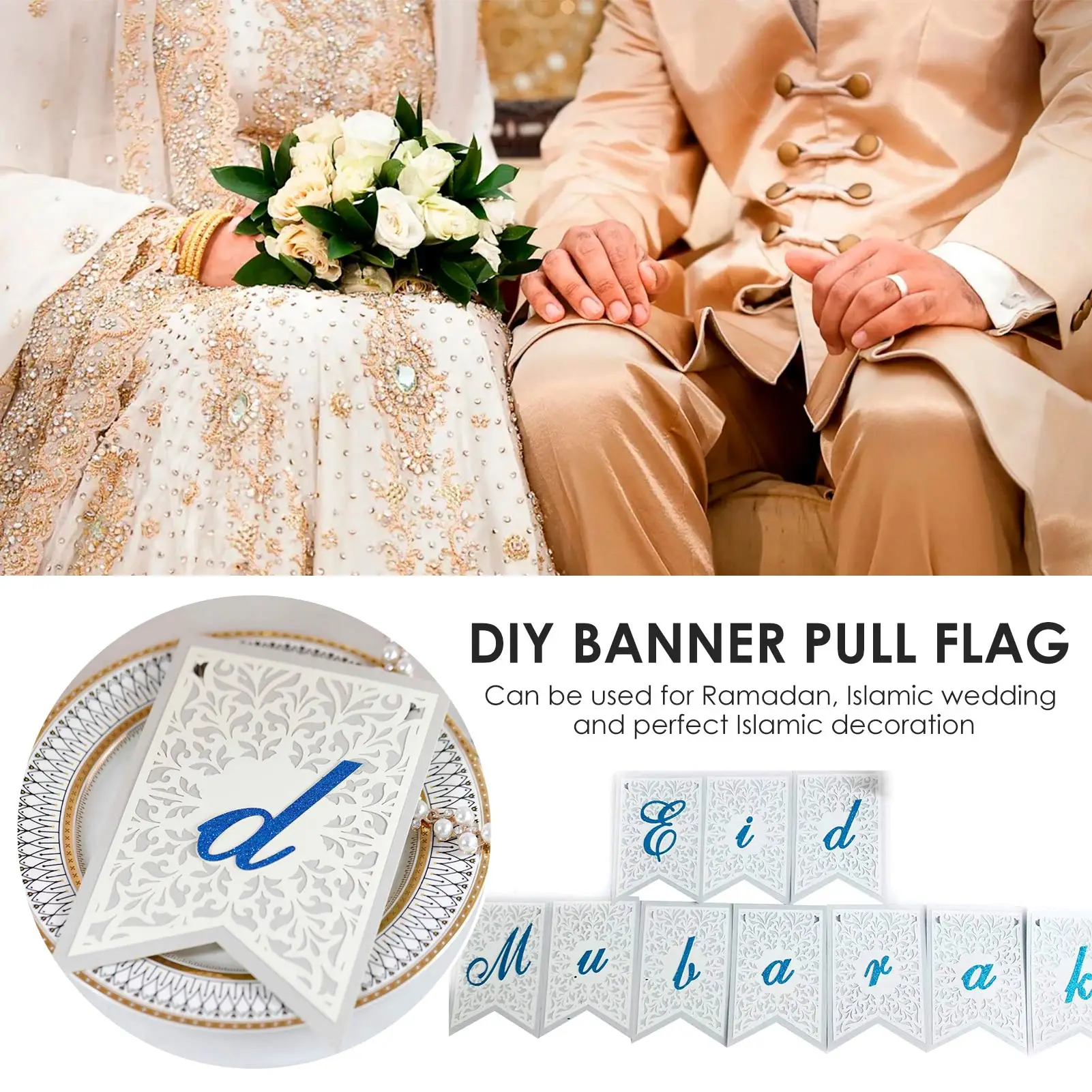 

Ramadan Decoration 2022 Pull Flag Eid Mubarak English Alphabet Hollowed-out Banners Decoration Ramadan Kareem Islam Muslim Flag