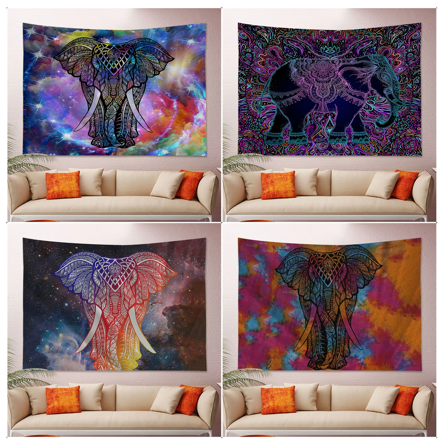 

Colorful Pearl Elephant Colorful Tapestry Wall Hanging Hanging Tarot Hippie Wall Rugs Dorm Wall Art Decor